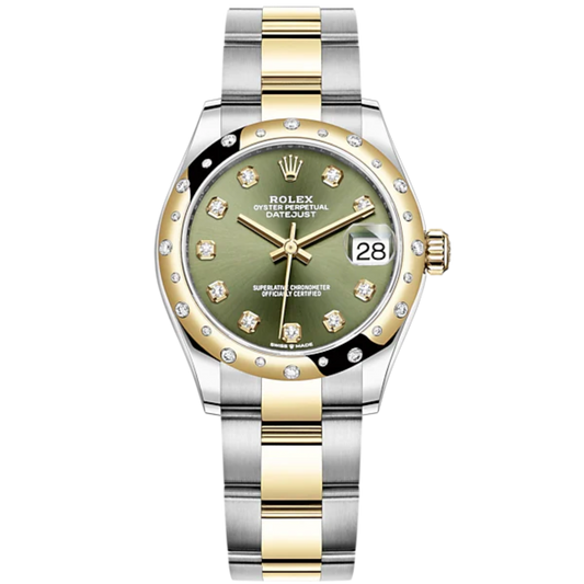 Datejust 31 31mm Oyster Bracelet Oystersteel and Yellow Gold with Olive-Green Diamond-Set Dial Diamond-Set Bezel