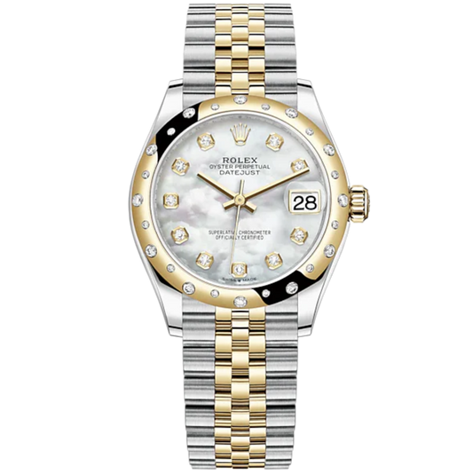 Datejust 31 31mm Jubilee Bracelet Oystersteel and Yellow Gold with White Mother-Of-Pearl Diamond-Set Dial Diamond-Set Bezel
