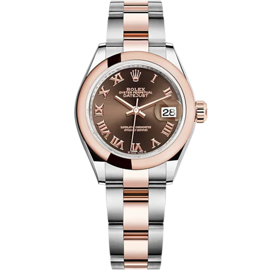 Lady-DateJust 28mm Oyster Oystersteel Bracelet and Everose Gold with Chocolate Dial Domed Bezel