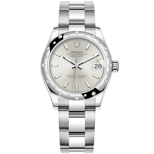 Datejust 31 31mm Oyster Bracelet Oystersteel and White Gold with Silver Dial Diamond-Set Bezel