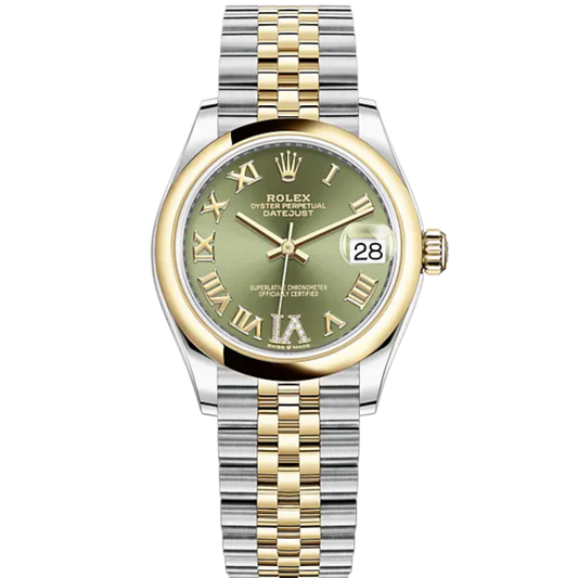 Datejust 31 31mm Jubilee Bracelet Oystersteel and Yellow Gold with Olive-Green Diamond Dial Yellow Gold Bezel