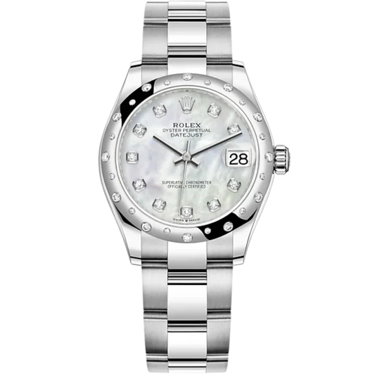 Datejust 31 31mm Oyster Bracelet Oystersteel and White Gold with White Mother-Of-Pearl Diamond-Set Dial Diamond-Set Bezel