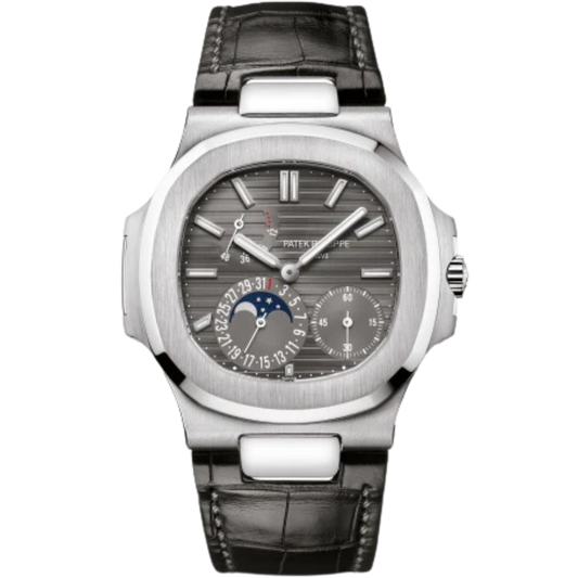 5712G-001 Nautilus 40mm Matte Black Alligator Strap Slate Gray Embossed Dial White Gold Bezel