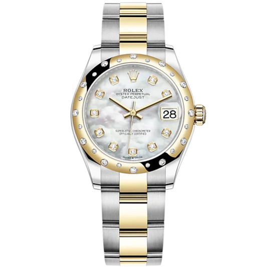 Datejust 31 31mm Oyster Bracelet Oystersteel and Yellow Gold with White Mother-Of-Pearl Diamond Set Dial Diamond-Set Bezel