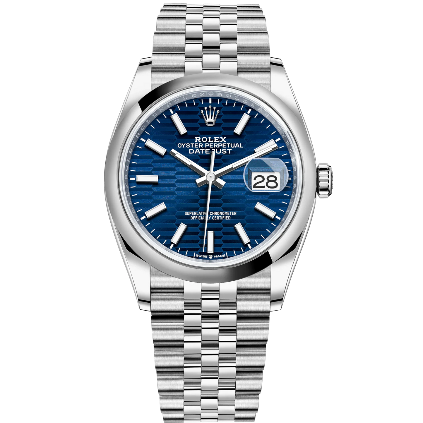 Datejust 36 36mm Oyster Oystersteel Jubilee Bracelet with Bright Blue Fluted-Motif Dial Domed Bezel