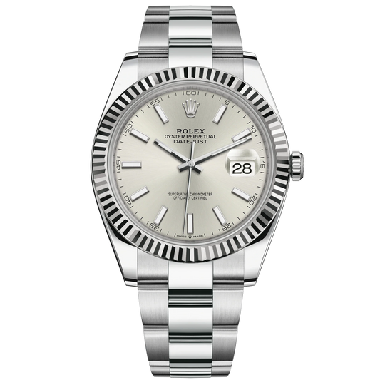 Datejust 41 41mm Oyster Bracelet Oystersteel and White Gold with Silver Dial Fluted Bezel