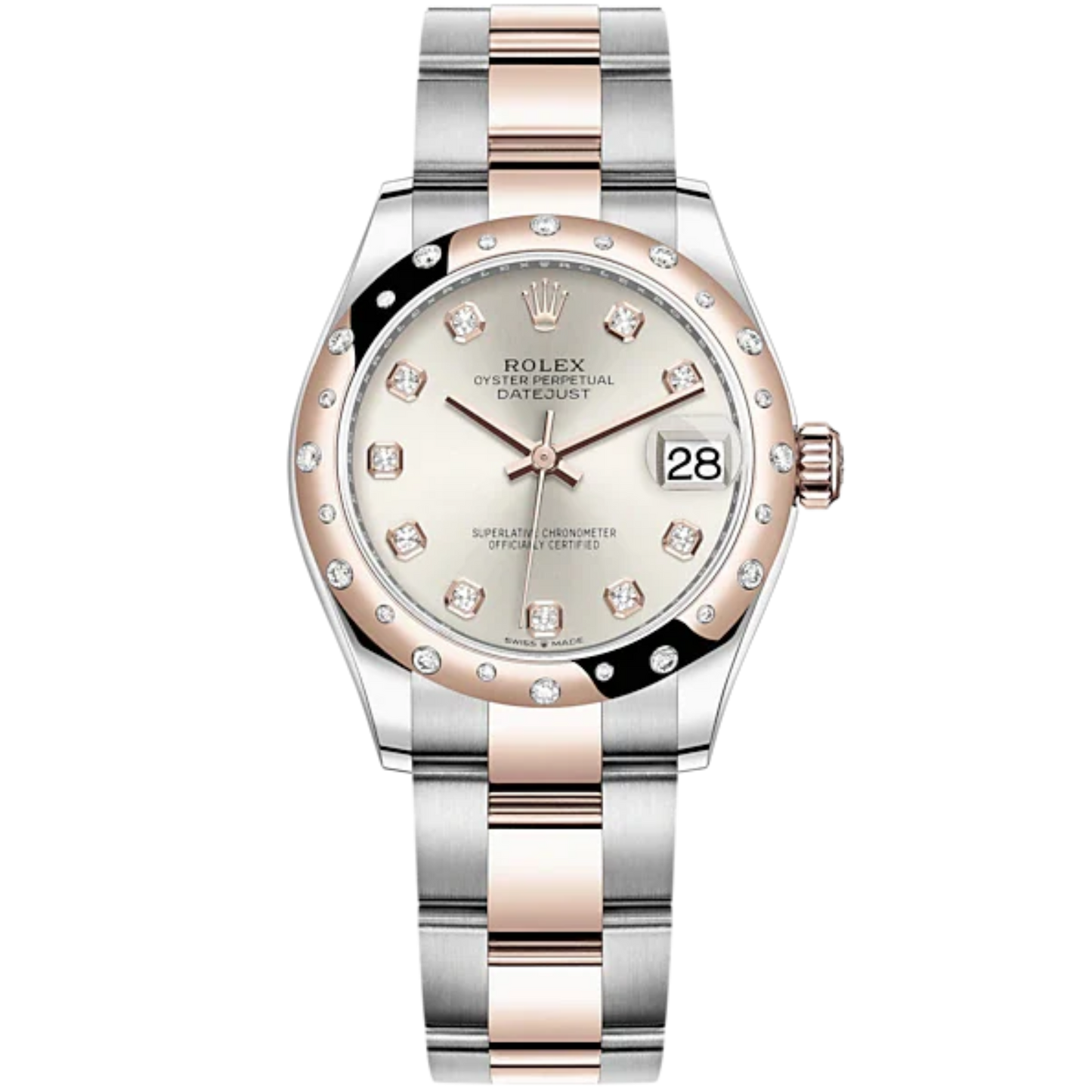 Datejust 31 31mm Oyster Bracelet Oystersteel and Everose Gold with Silver Diamond-Set Dial Diamond-Set Bezel
