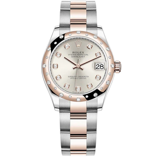 Datejust 31 31mm Oyster Bracelet Oystersteel and Everose Gold with Silver Diamond-Set Dial Diamond-Set Bezel