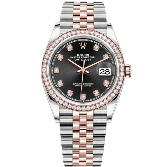 Datejust 36 36mm  Oyster Oystersteel Jubilee Bracelet and Everose Gold with Bright Black Diamond-Set Dial Diamond-Set Bezel