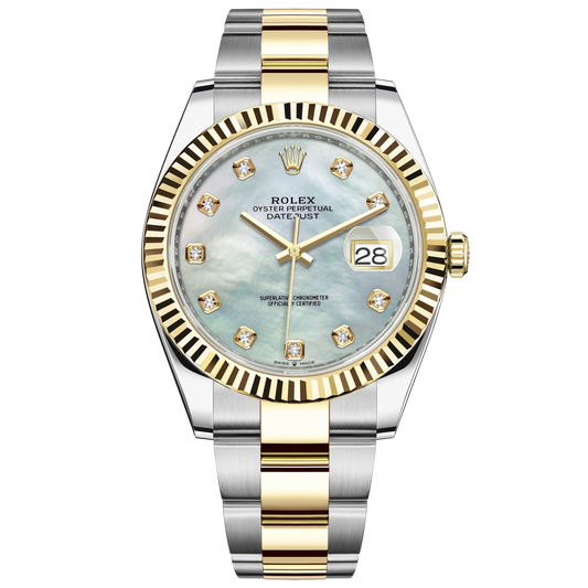 Datejust 41 41mm Oyster Bracelet Oystersteel and Yellow Gold with White Mother-Of-Pearl Diamond-Set Dial Fluted Bezel