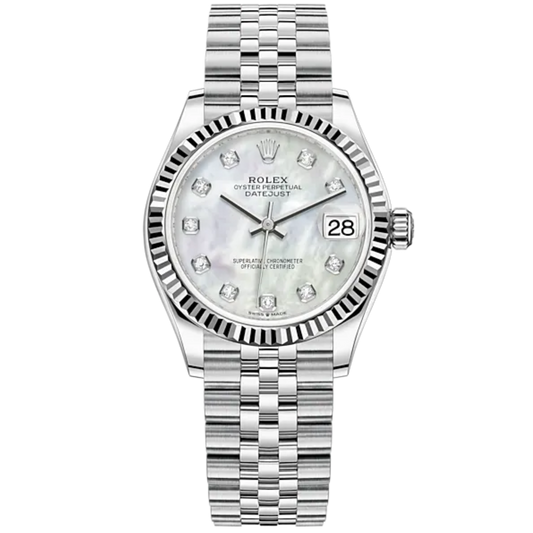Datejust 31 31mm Jubilee Bracelet Oystersteel and White Gold with White Mother-Of-Pearl Diamond-Set Fluted Bezel