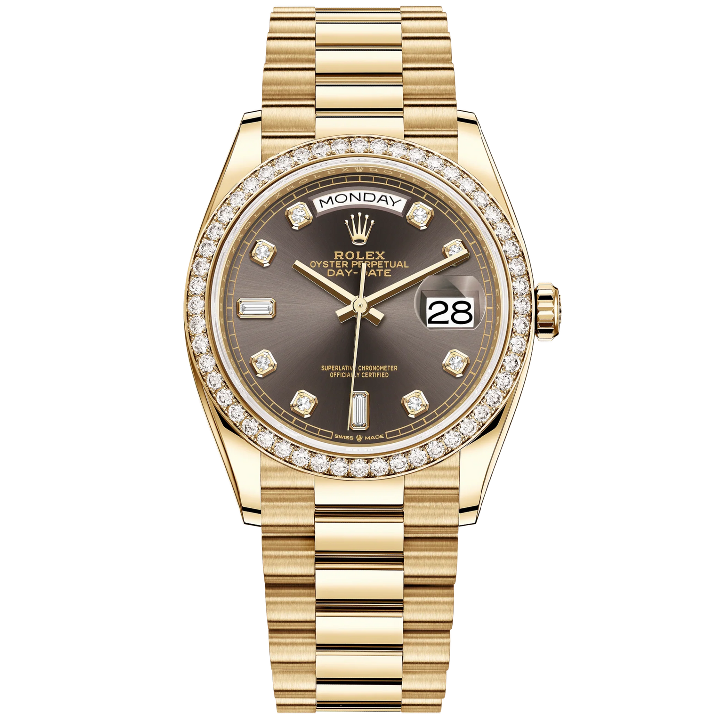 Day-Date 36 36mm President Bracelet and 18 KT Yellow Gold with Dark Grey Diamond-Set Dial Diamond-Set Bezel