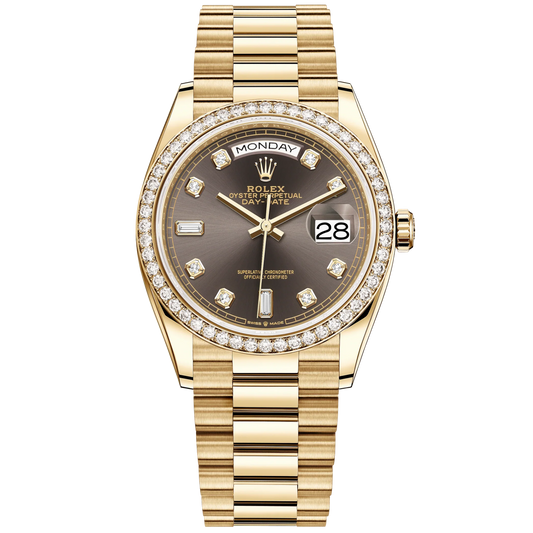 Day-Date 36 36mm President Bracelet and 18 KT Yellow Gold with Dark Grey Diamond-Set Dial Diamond-Set Bezel
