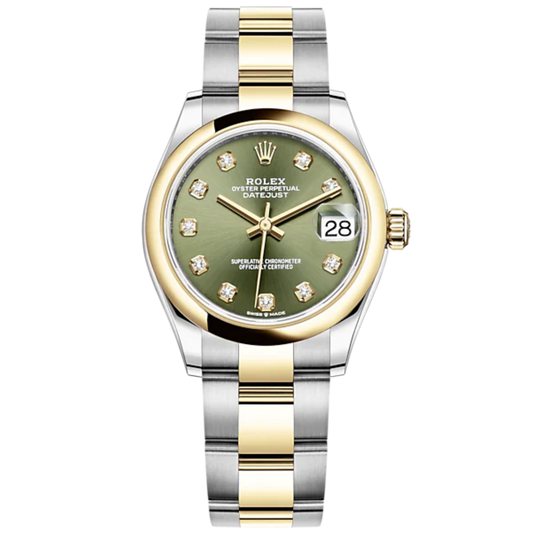 Datejust 31 31mm Oyster Bracelet Oystersteel and Yellow Gold with Olive-Green Diamond-Set Dial Yellow Gold Bezel
