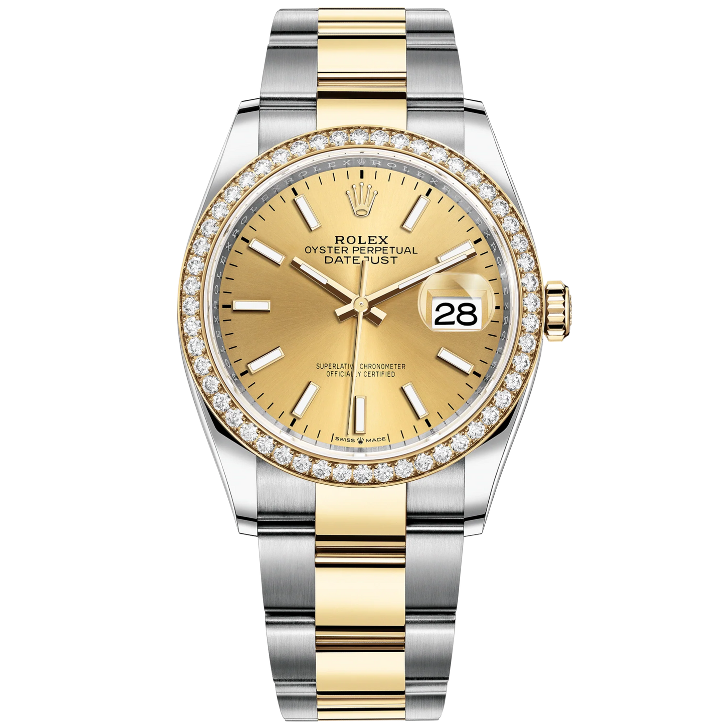 Datejust 36 36mm Oystersteel Jubilee Bracelet and Yellow Gold with Champagne-Colour Dial Diamond-Set Bezel