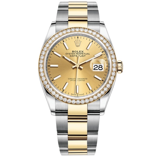 Datejust 36 36mm Oystersteel Jubilee Bracelet and Yellow Gold with Champagne-Colour Dial Diamond-Set Bezel