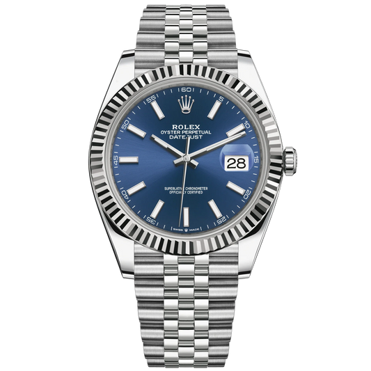 Datejust 41 41mm Jubilee Bracelet Oystersteel and White Gold with Bright Blue Dial Fluted Bezel