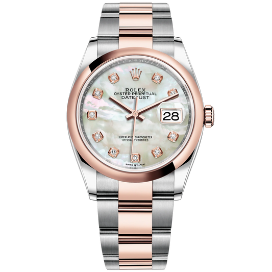 Datejust 36 36mm Oystersteel Jubilee Bracelet and Everose Gold with White Mother-of-Pearl Diamond-Set Dial Domed Bezel