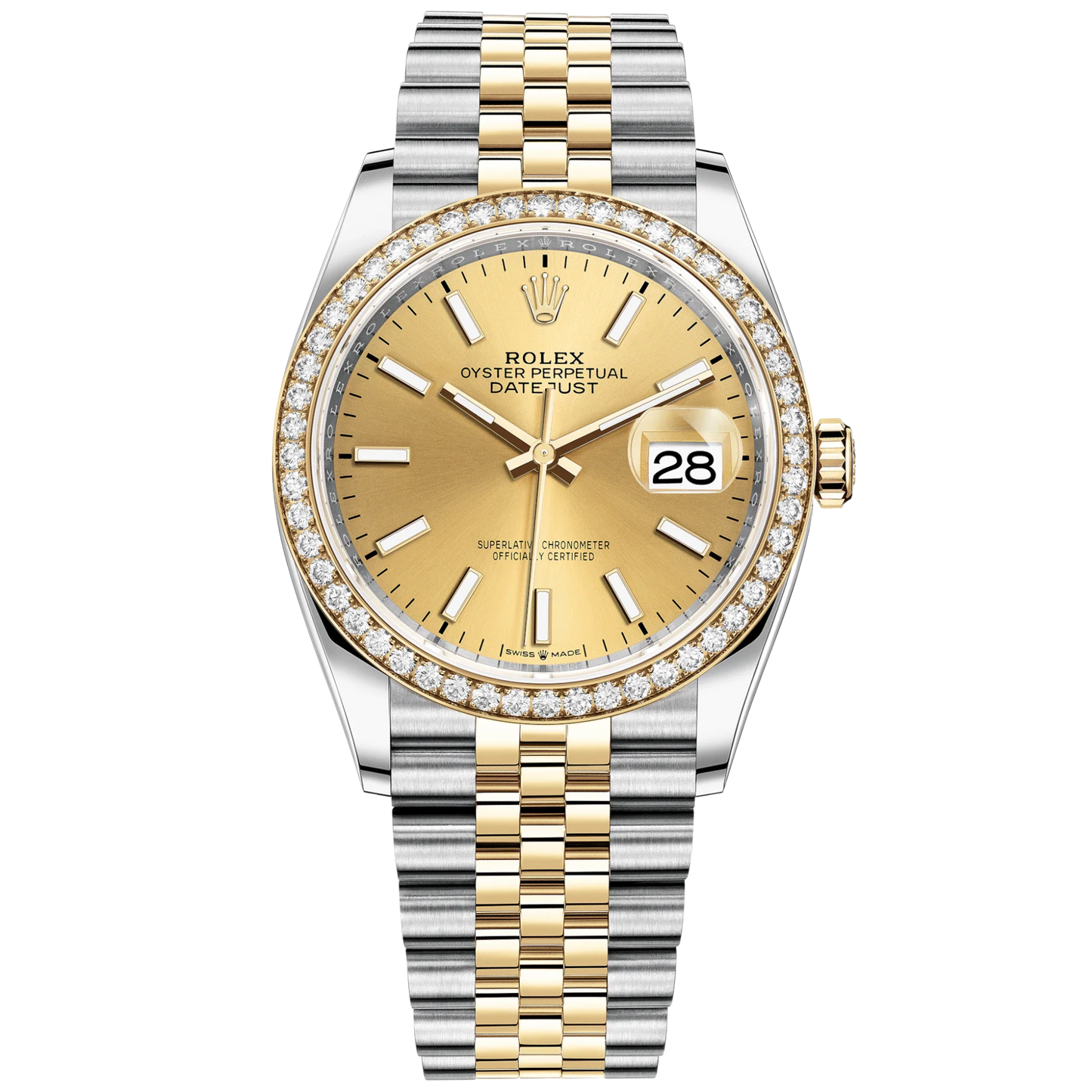 Datejust 36 36mm Oystersteel Jubilee Bracelet and Yellow Gold with Champagne-Colour Dial Diamond-Set Bezel