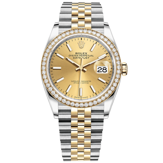Datejust 36 36mm Oystersteel Jubilee Bracelet and Yellow Gold with Champagne-Colour Dial Diamond-Set Bezel
