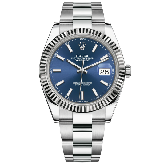 Datejust 41 41mm Oyster Bracelet Oystersteel and White Gold with Bright Blue Dial Fluted Bezel