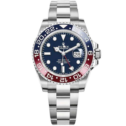 GMT-Master II 40mm Oyster Bracelet and 18 CT White Gold with Midnight Blue Dial Blue & Red 24-Hour Rotatable Bezel