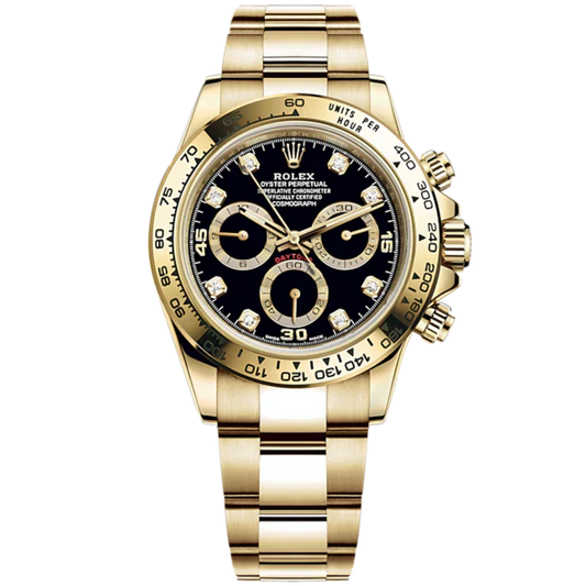 Cosmograph Daytona 40MM Oyster Bracelet Black and Diamond-Set Dial 18 CT Yellow Gold Bezel With Engraved Tachymetric Scale