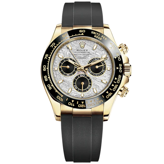 Cosmograph Daytona 40MM Oysterflex Bracelet Meteorite and Black Dial Black Cerachrom Bezel With Tachymetric Scale and Yellow Gold Case