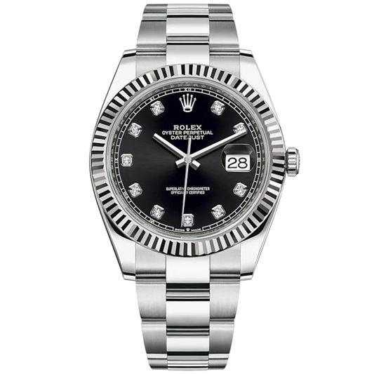 Datejust 41 41mm Oyster Bracelet and White Gold with Bright Black Diamond-Set Dial Fluted Bezel