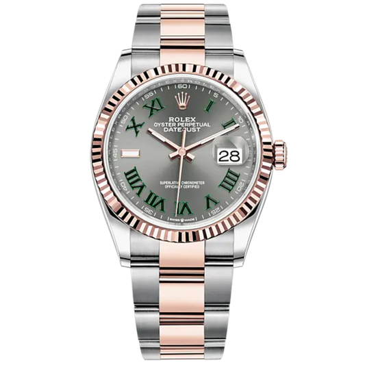 Datejust 36 36mm Oyster Bracelet Oystersteel and Everose Gold with Slate Dial Fluted Bezel