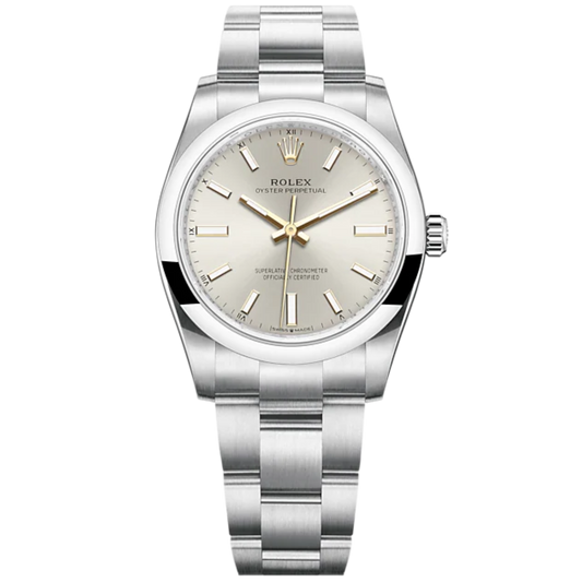 Oyster Perpetual 34 34MM Oyster Bracelet Silver Dial Domed Bezel