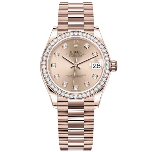 Datejust 31 31mm President Bracelet and 18 CT Everose Gold with Rosé Diamond-Set Dial Diamond Set Bezel