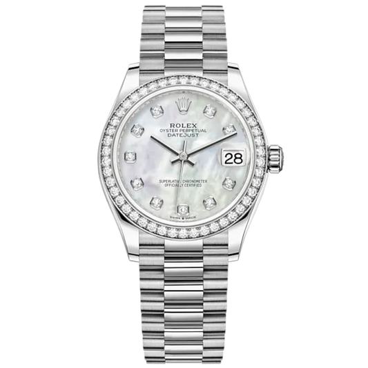 Datejust 31 31mm President Bracelet and 18 CT White Gold with White Mother-Of-Pearl Diamond-Set Dial Diamond-Set Bezel