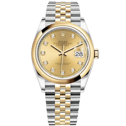 Datejust 36 36mm Oystersteel Jubilee Bracelet and Yellow Gold with Bright Black Diamond-Set Dial Domed Bezel