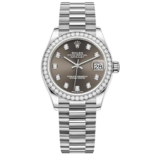 Datejust 31 31mm President Bracelet Oystersteel and White Gold With Dark Grey Diamond-Set Dial Diamond-Set Bezel