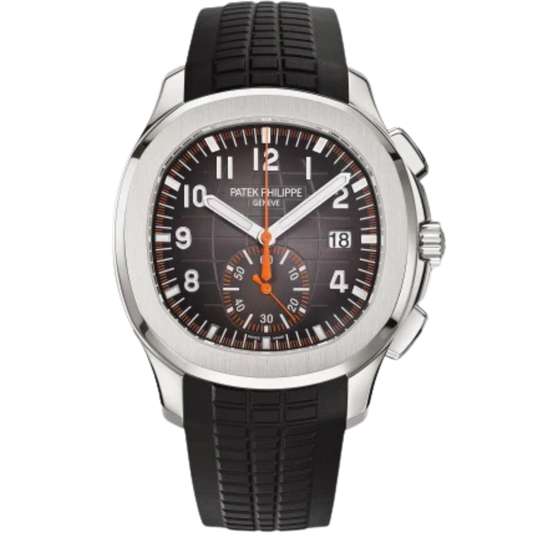 Patek Philippe Aquanaut Ref. 5968A-001 42.2mm Black/Orange Strap Embossed Black Dial Steel Bezel