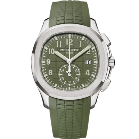 5968G-010 Aquanaut 42.2mm Khaki Green Strap Embossed Khaki Green Dial White Gold Bezel