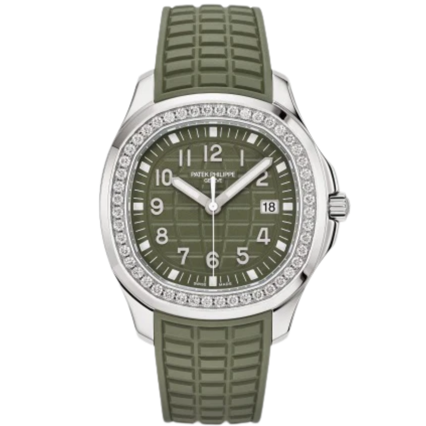 5267-200A-011 Aquanaut 38.8mm Khaki Green Strap Khaki Green Embossed Dial Diamond-paved Steel Bezel