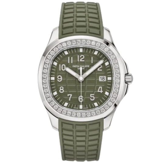 5267-200A-011 Aquanaut 38.8mm Khaki Green Strap Khaki Green Embossed Dial Diamond-paved Steel Bezel