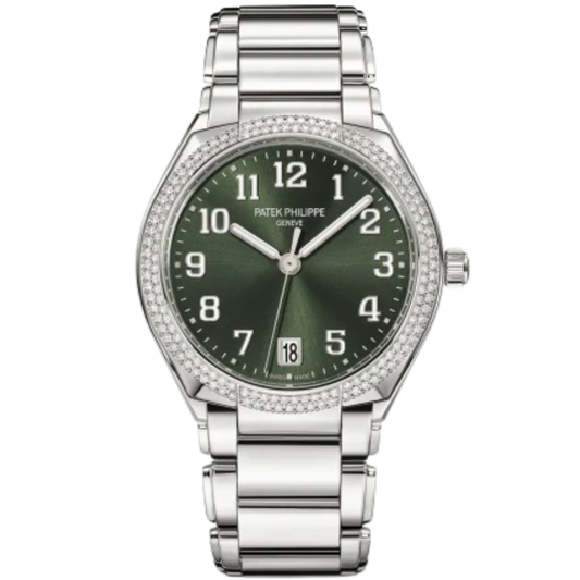7300/1200A-011 Twenty~4 36mm Steel Bracelet Olive Green Sunburst Dial Diamond-set Steel Bezel