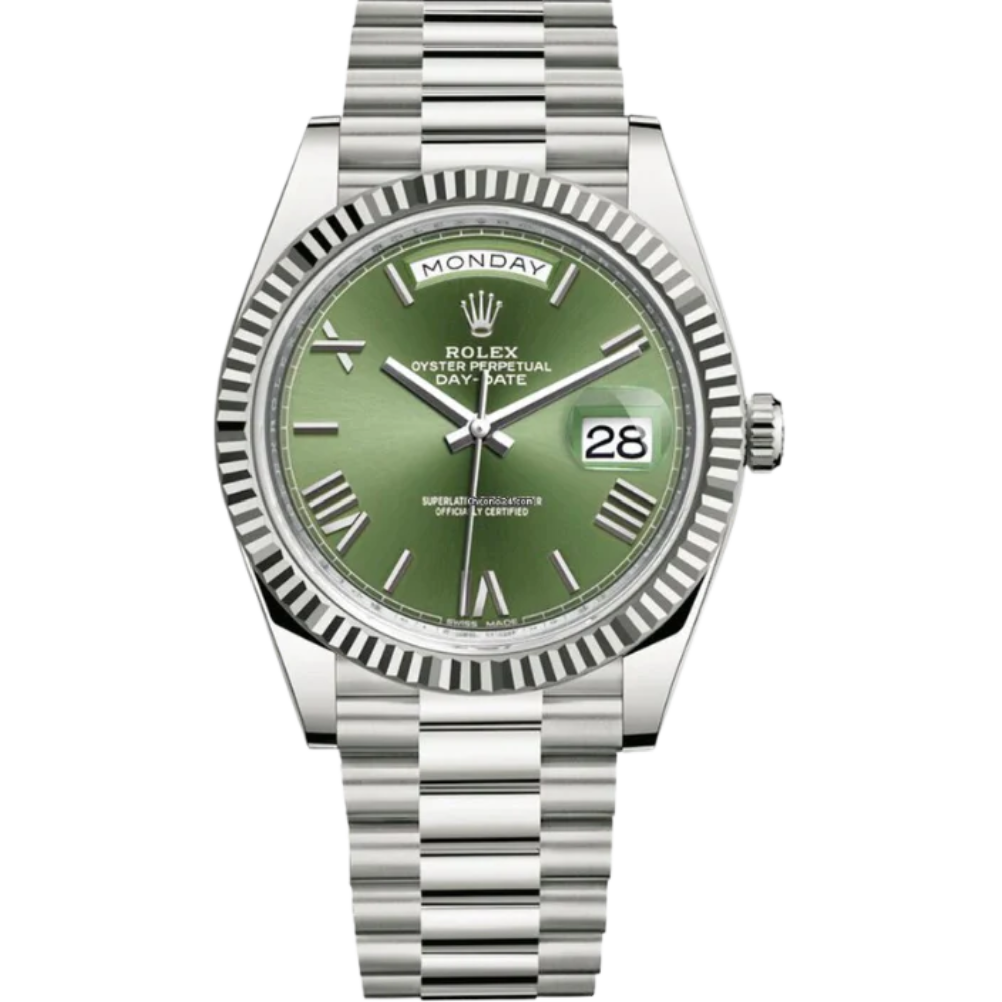 Rolex Day-Date Ref. 228239 40MM White Gold Olive Dial
