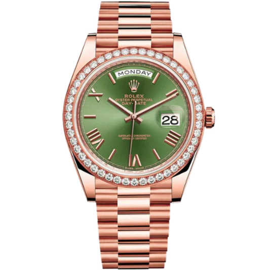 228345RBR Green Dial Factory Set Bezel Olive Dial Day Date 05/2023
