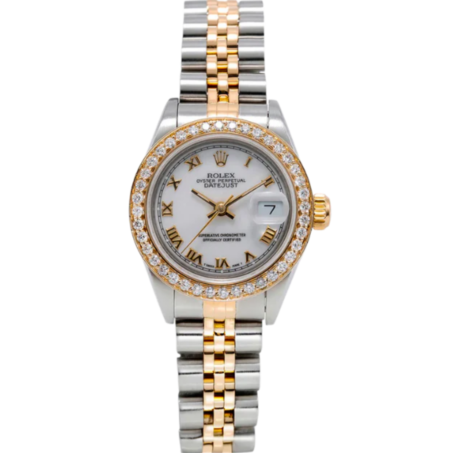 Rolex Datejust 26mm BUSSDOWN Two Tone with Yellow Bezel/Dial 2.50CT with Roman Numeral Markers