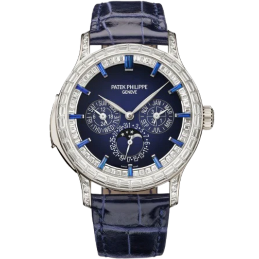 5374/300P Grand Complications 42mm Shiny Dusk Blue Alligator Leather Strap Blue Lacquered Gradient-Black Dial Sapphire Flange Diamond-set Platinum Bezel