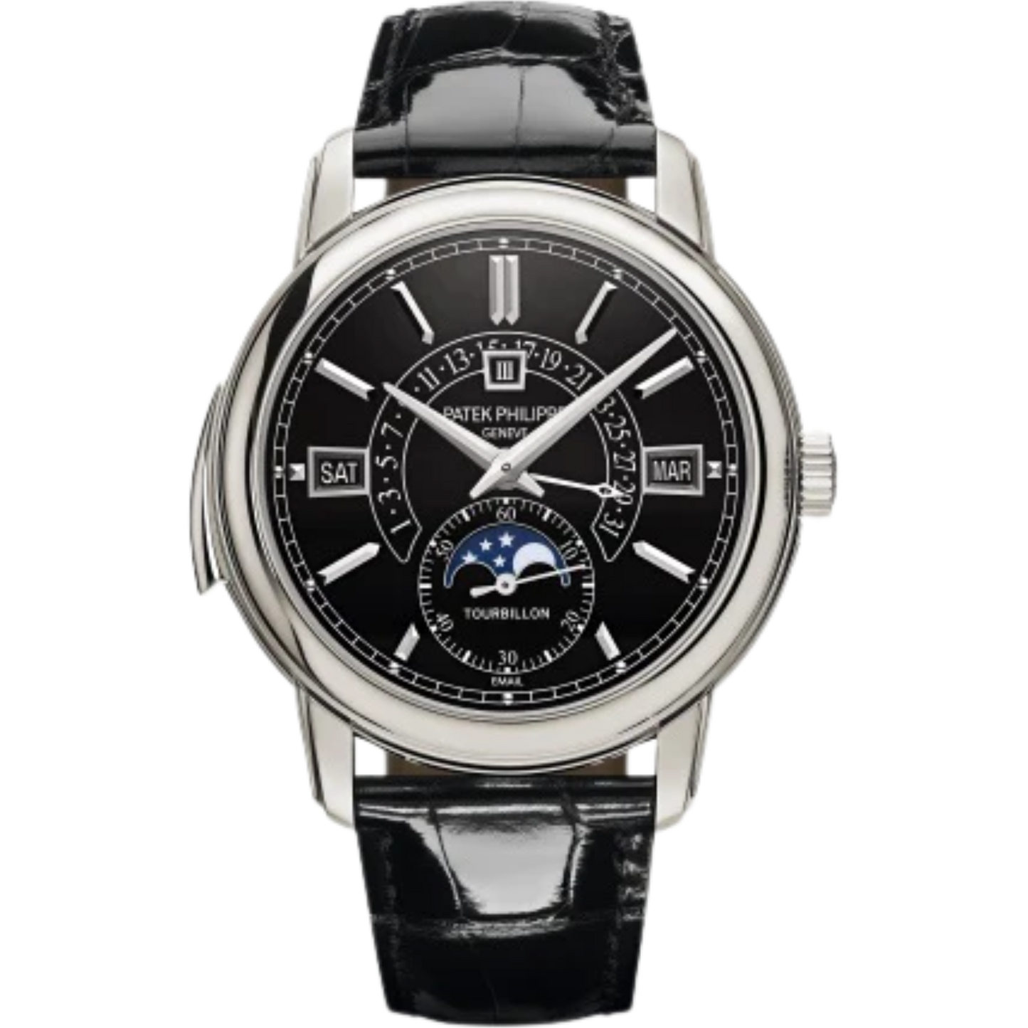 5316P Grand Complications 40.2mm Shiny Black Alligator Strap Black Enamel Dial Platinum Bezel