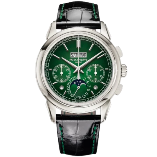 5270P Grand Complications 41mm Shiny Black Alligator Leather Strap Lacquered Green Gradient-Black Dial Platinum Bezel