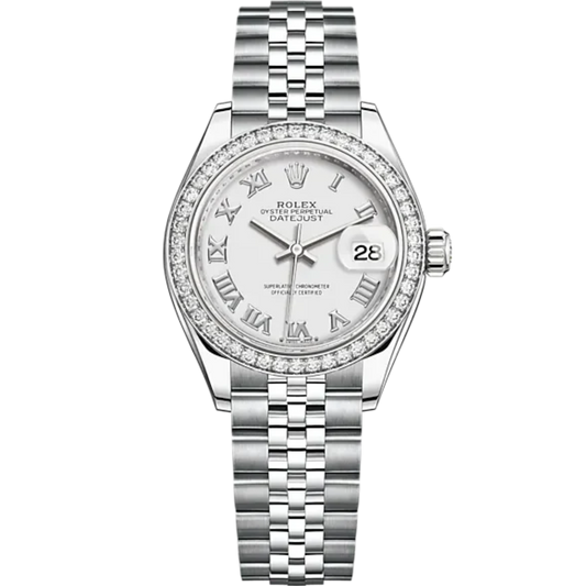 Lady-DateJust 28mm Oystersteel Jubilee Bracelet and White Gold with White Dial Diamond-Set Bezel
