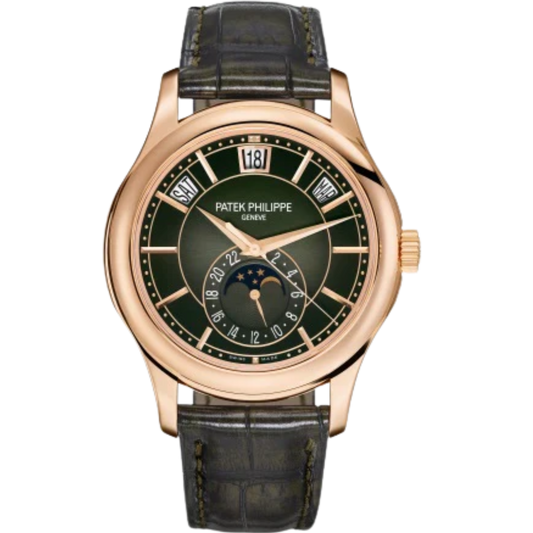 5205R Complications 40mm Two-tone Green Alligator Strap Olive Green Sunburst Gradient Black Rim Dial Rose Gold Bezel