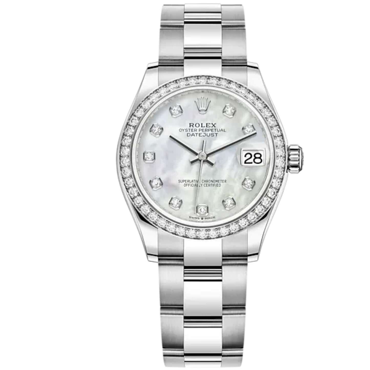Datejust 31 31mm Oyster Bracelet Oystersteel and White Gold with White Mother-Of-Peal Diamond-Set Dial Diamond-Set Bezel