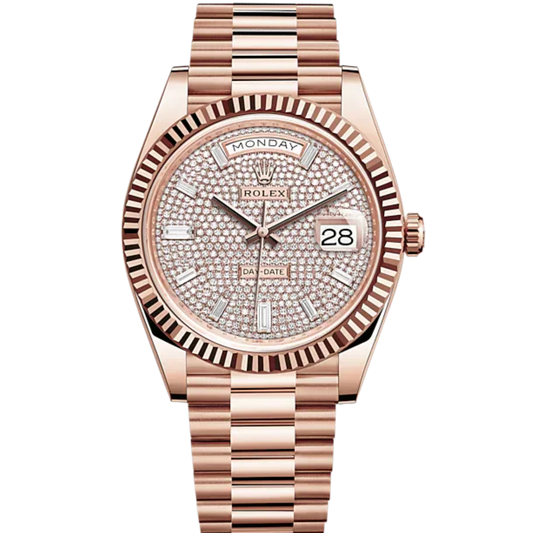Rolex Day-Date Ref. 228235 40mm Everose Gold with Diamond-Paved Dial and Fluted Bezel